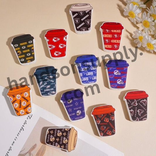American Football Team Cute Coffee Cup Sports Theme Silicone Focal Beads, 23*30MM, Multi-Color Random Mix