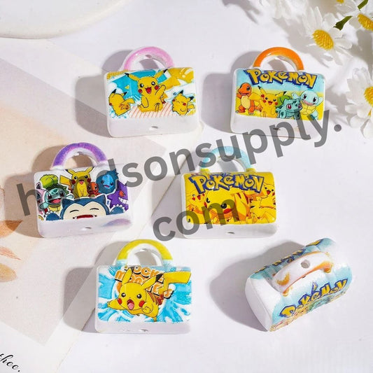 Playful Yellow Monster & Friends Cartoon Character Designs Printed Handbag Acrylic Beads, 29*30MM, Random Mix