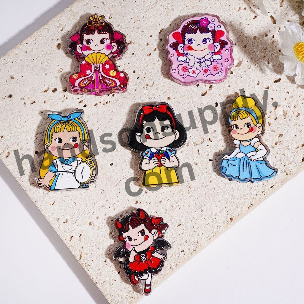 Cute Milky Candy Girl Character in Assorted Princess Outfit Semi-Clear Acrylic Beads, Random Mix