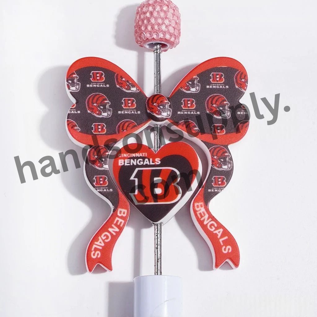 Cincinnati American Football Team Bowtie and Heart Shaped Silicone Focal Beads Collection Set, 45*52MM