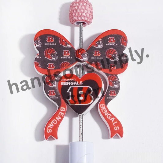 Cincinnati American Football Team Bowtie and Heart Shaped Silicone Focal Beads Collection Set, 45*52MM
