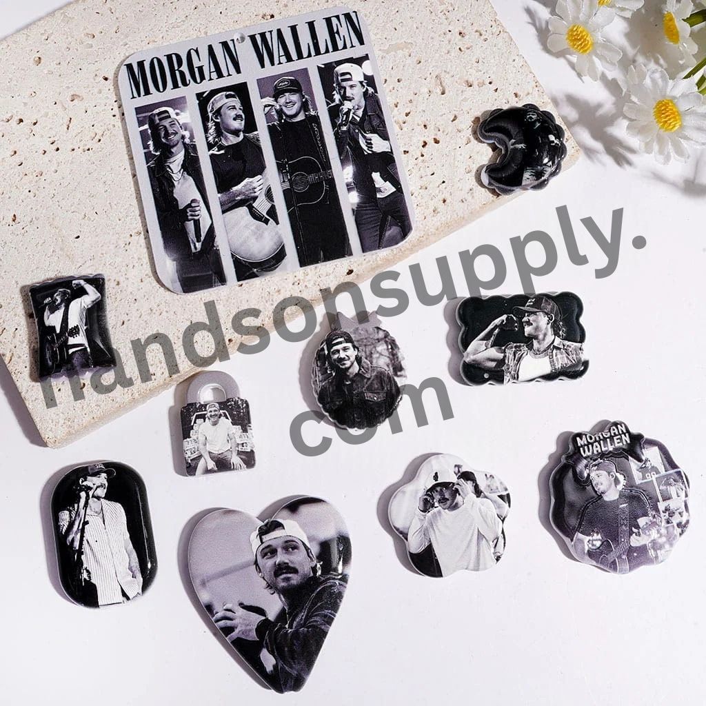 Country Music Singer Character Black & White Series Acrylic Beads & Pendants, Classic Designs, Random Mix