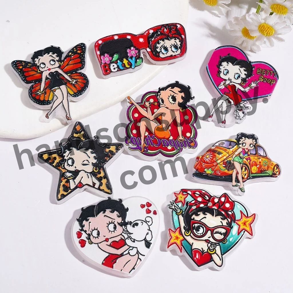 Charming Retro Girl & Dog Character Assorted Shape Acrylic Beads, Random Mix