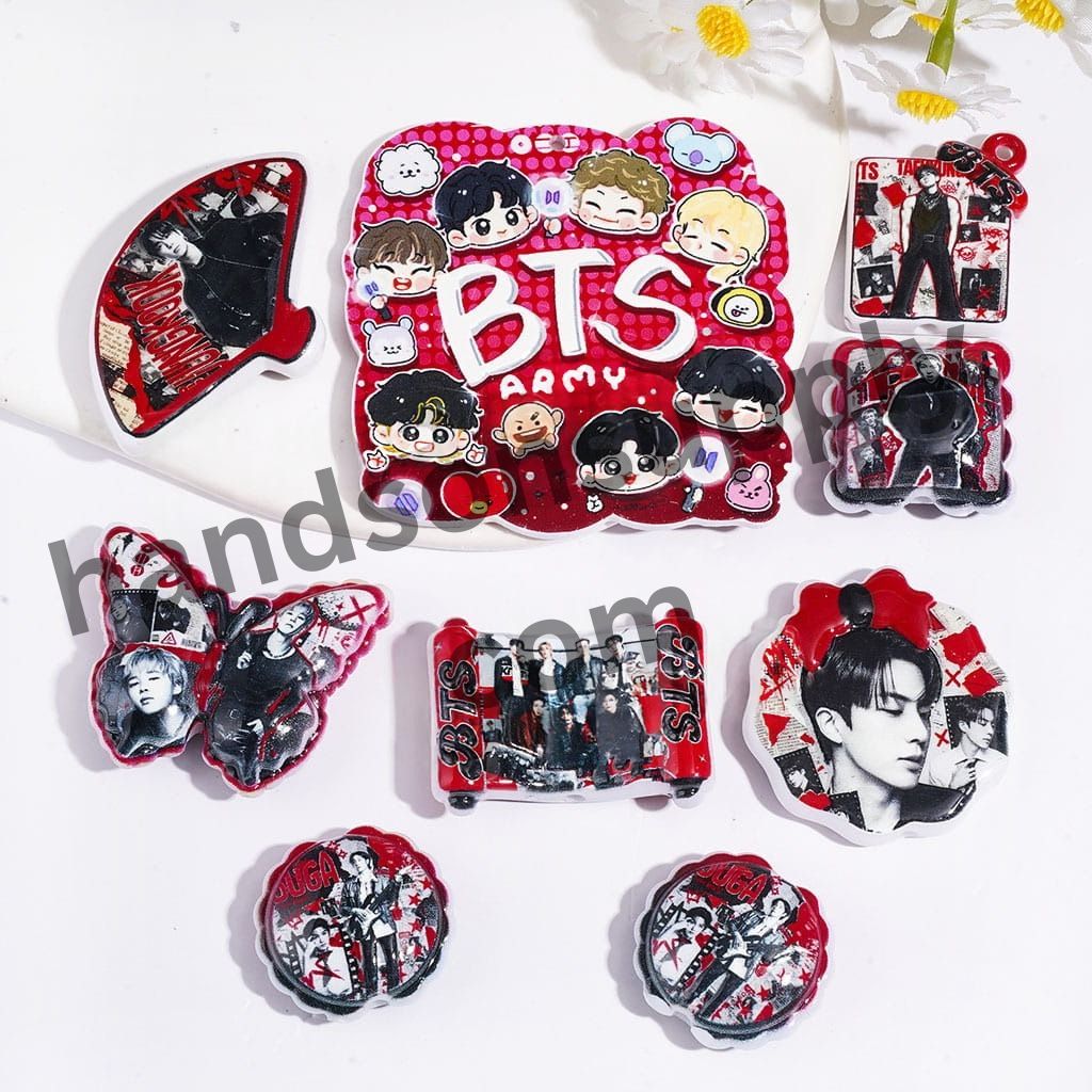 Korea Boy Character Idol Boy Group Theme Acrylic Beads & Pendants, Multi-Shape Random Mix
