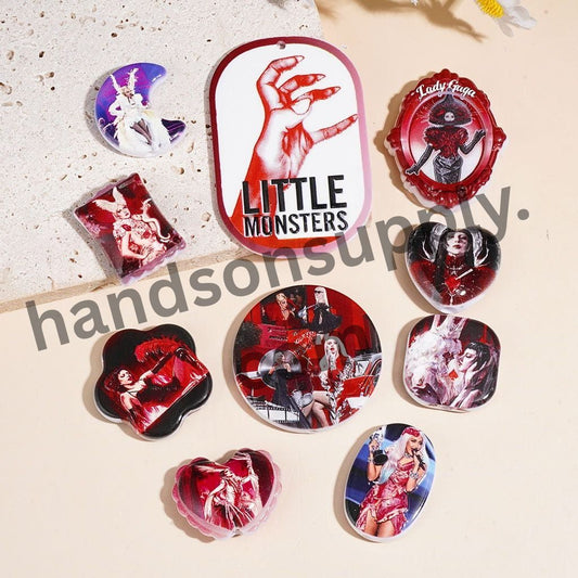 Pop Star American Singer in Red Series Acrylic Beads for Pendants Various Shapes Random Mix