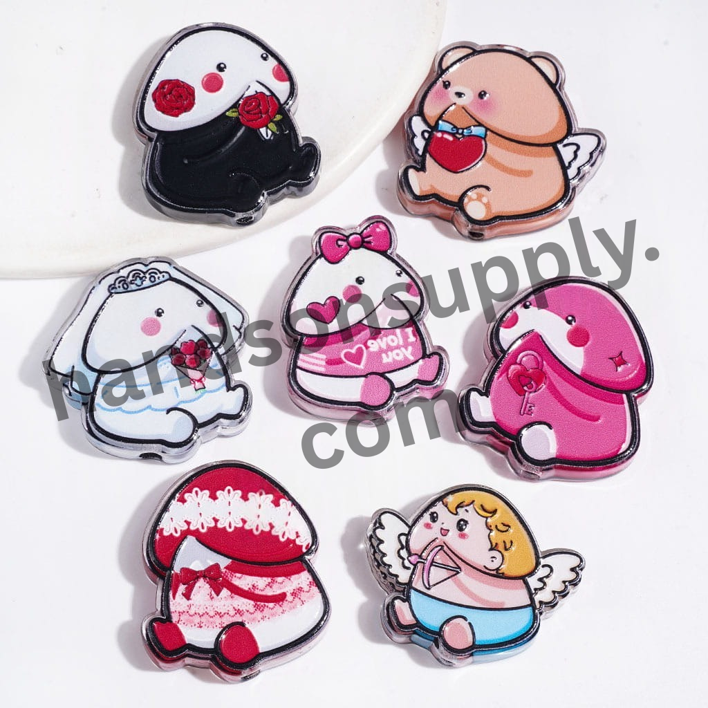 Valentine’s Day Romantic Man Character Series Acrylic Beads, Random Mix