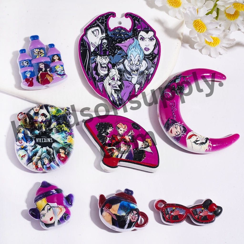 Cute Disney Classic Animation Villains Character Series Acrylic Beads for Pendants, Assorted Designs, Random Mix