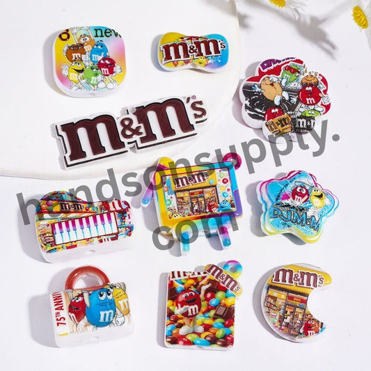 Cute Candy Chip Character with Colorful Cartoon Designs, Sweet Theme Acrylic Beads Pendants, Various Shapes Random Mix