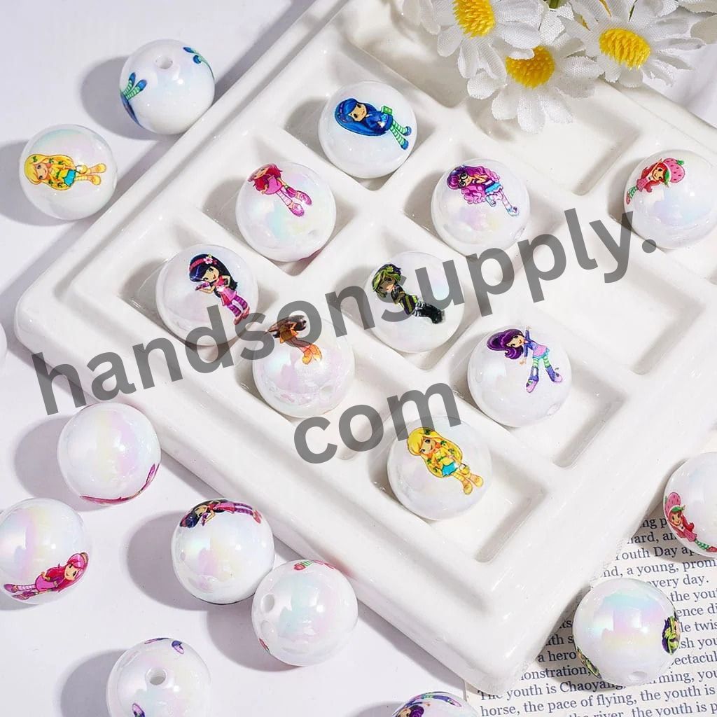 Berry Girl Series UV-Coated Acrylic Beads for Bracelets, 16MM Random Mix