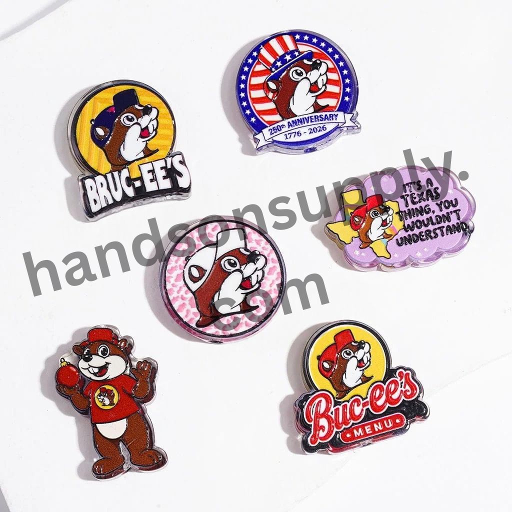 Playful Beaver Character Portraits with Patriotic Red, White & Blue Designs, Semi-Clear Acrylic Beads, Random Mix