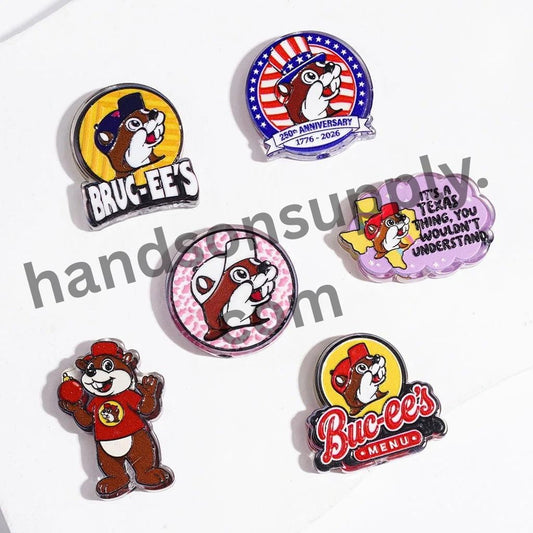 Playful Beaver Character Portraits with Patriotic Red, White & Blue Designs, Semi-Clear Acrylic Beads, Random Mix