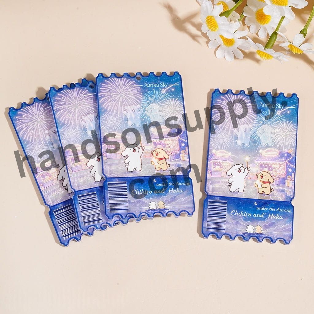 Cute Animal Theme, Aurora Sky Bear & Dog House Series Stamps Acrylic Pendant Charm, 39×69MM