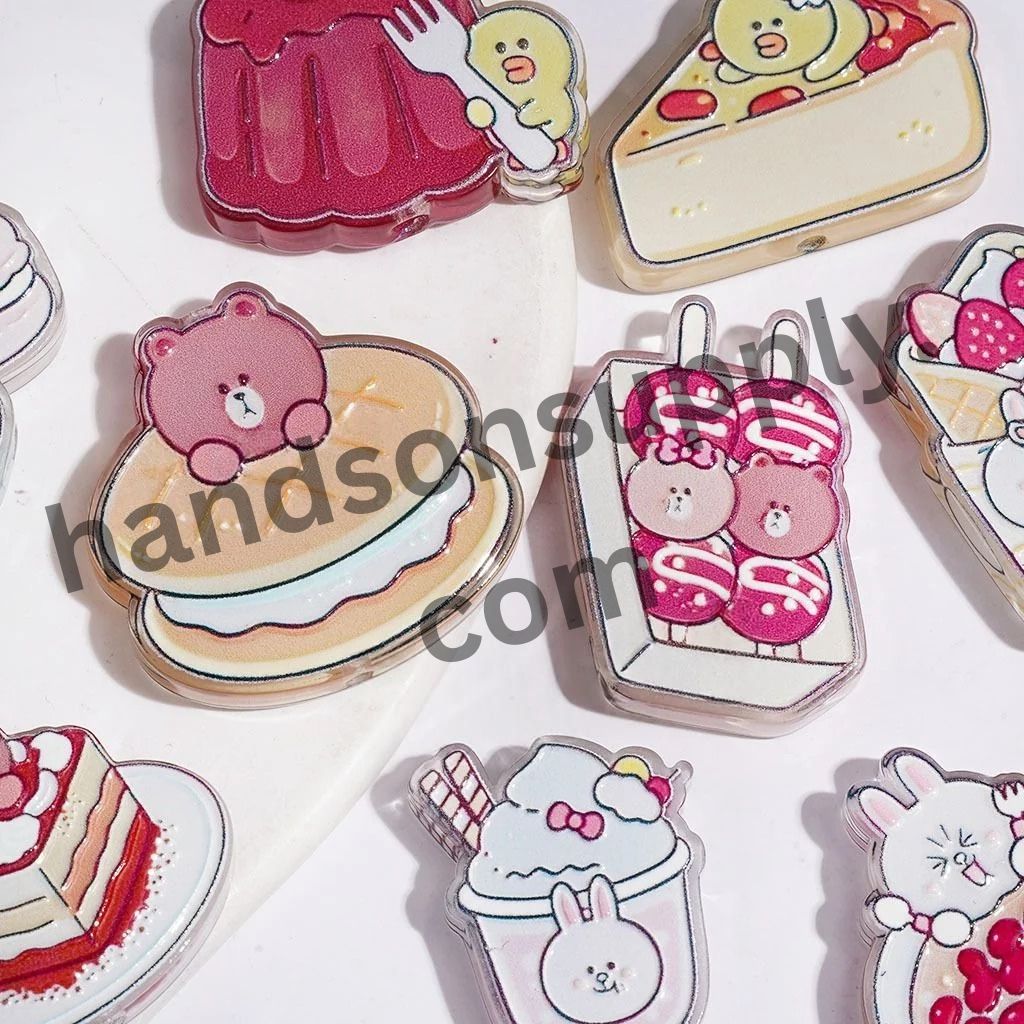 Delightful Sweet Treats Waffle, Pudding, Tanghulu, Pizza, Macaron, Ice Cream & Cake Semi-Clear Acrylic Beads, Random Mix