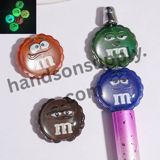 Luminous Cute Sweet Candy Chip with Various Facial Expressions, Wavy Edged Flat Round Shape Acrylic Beads, 25*23MM, Random Mix Multi-Color