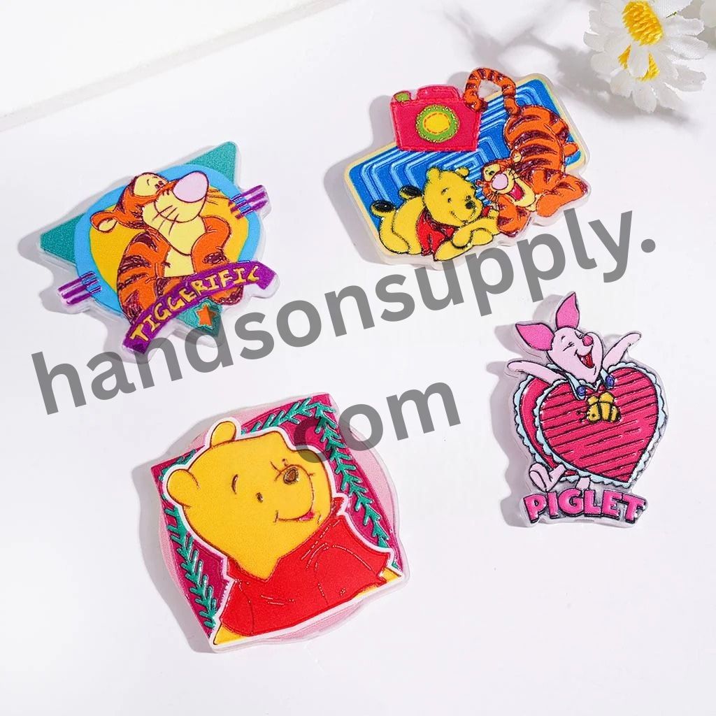 Playful Classic Cartoon Tiger, Bear, Horse & Pig Character Series Acrylic Beads, Random Mix