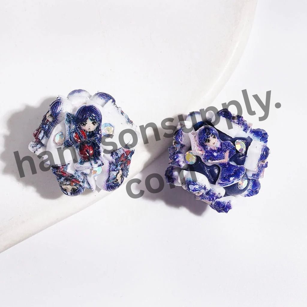 Spooky Iconic Horror Comedy Character American Transnatural Designs, Blue Series with Sparkling AB Rhinestones Clay Beads, Random Mix