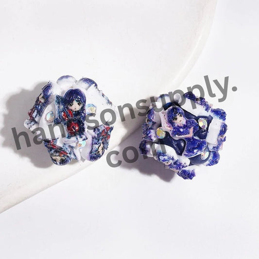 Spooky Iconic Horror Comedy Character American Transnatural Designs, Blue Series with Sparkling AB Rhinestones Clay Beads, Random Mix