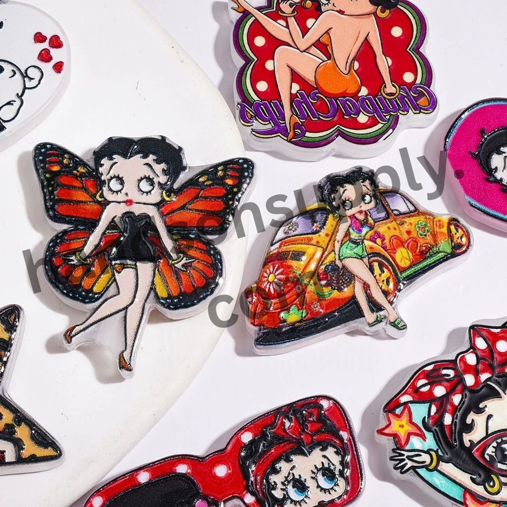 Charming Retro Girl & Dog Character Assorted Shape Acrylic Beads, Random Mix