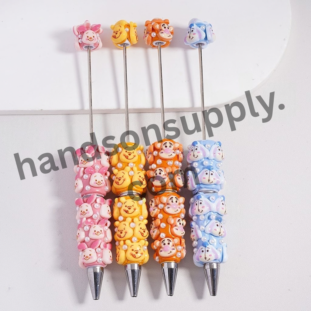 Beadable Clay Pens Cute Donkey Honey Bear Pig White Pearls Character Series, Random Mix