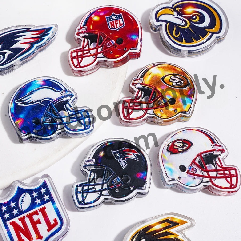 American Football Team Logo Acrylic Beads, Random Mix