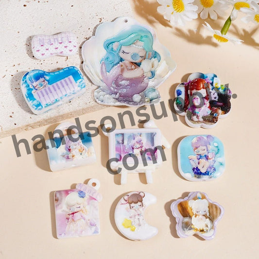 Adorable Cute Baby Little Girl Blowing Bubble Acrylic Beads Pendant, Various Style Random Mix