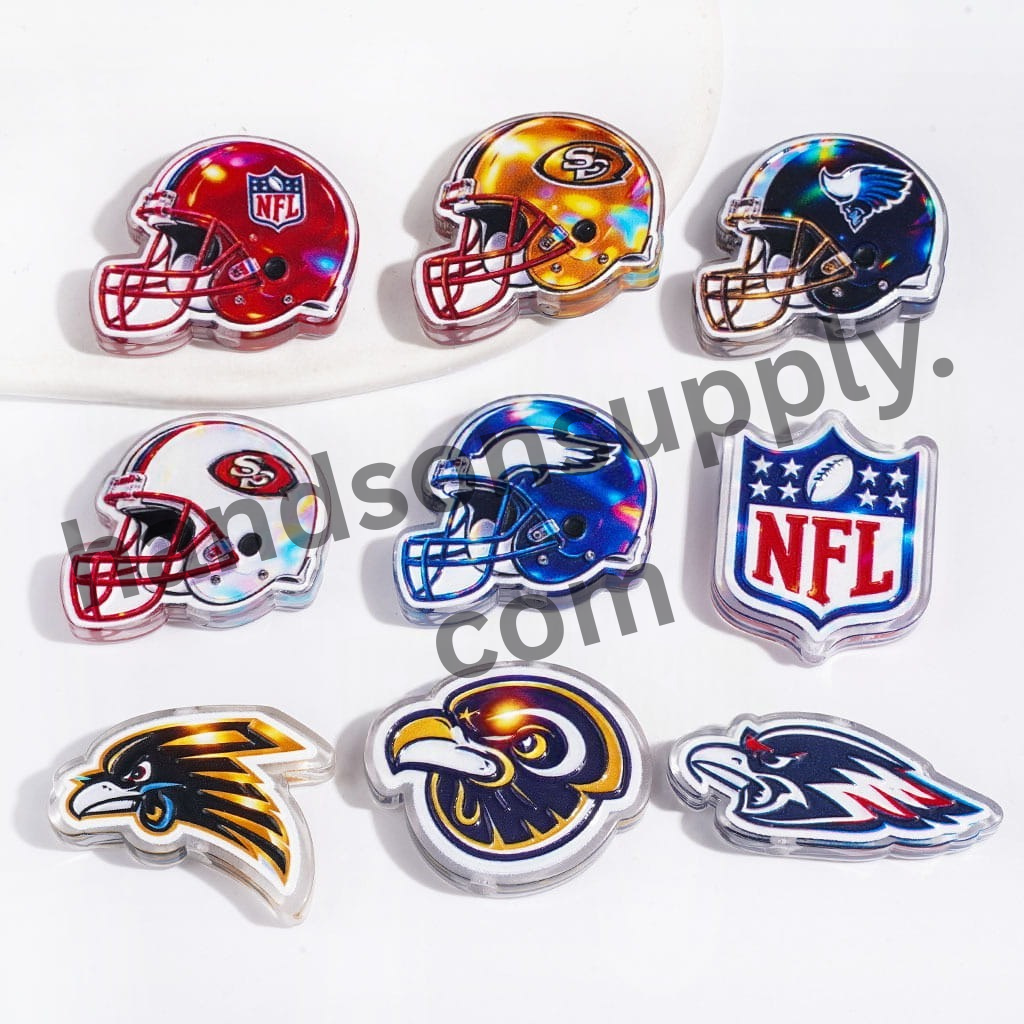 American Football Team Logo Acrylic Beads, Random Mix
