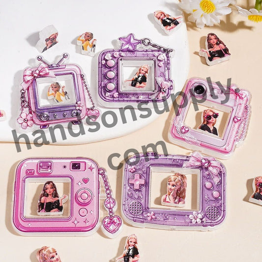 Television Radio Frame Hollowed Camera with Fashion Doll Character Acrylic Beads, Pink Purple Series, Random Mix (Please Read Description)