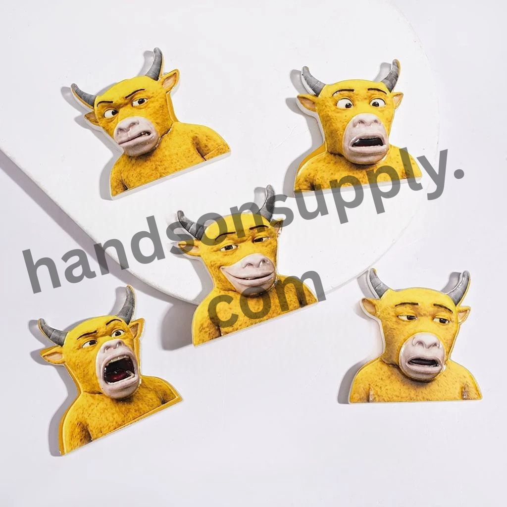Playful Yellow Cow with Funny Facial Expressions Acrylic Beads, Random Mix