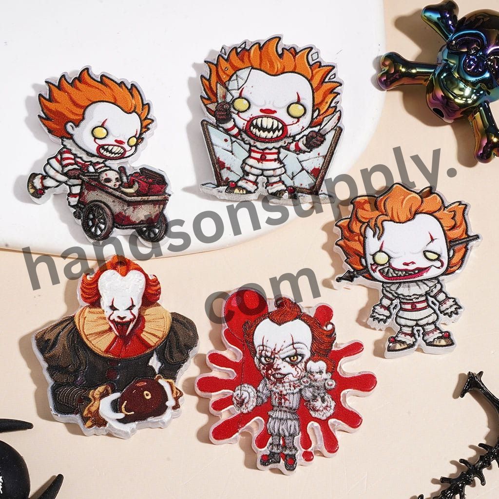 Scary Clown Horror Character Carnival Nightmare Theme Acrylic Beads, Various Styles, Random Mix