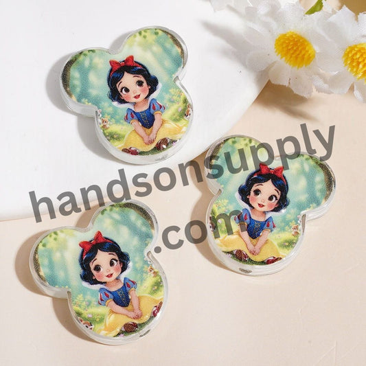 Fairytale White Snow Princess Character Printed Acrylic Beads, 24*24MM
