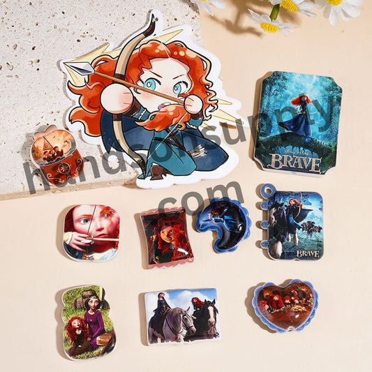 Disney Brave Princess Girl Character Series Printed Acrylic Beads Pendant, Assorted Shapes, Random Mix