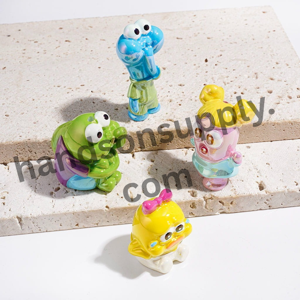 UV-Finished Funny Fish and Yellow Sponge Character Series Acrylic Beads, Random Mix