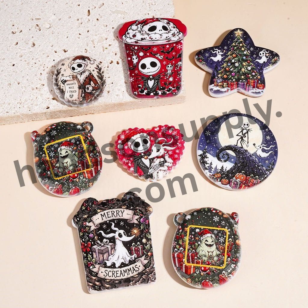 The Nightmare Before Christmas Skeleton Couple Character Halloween Theme Acrylic Beads Pendants, Assorted Designs, Random Mix