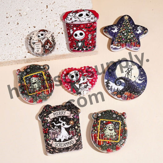 The Nightmare Before Christmas Skeleton Couple Character Halloween Theme Acrylic Beads Pendants, Assorted Designs, Random Mix