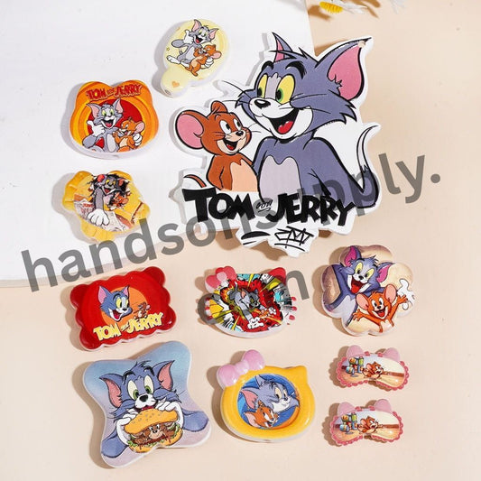 Cat & Mouse Cartoon Character Printed Acrylic Beads Pendants, Assorted Shapes & Designs, Random Mix