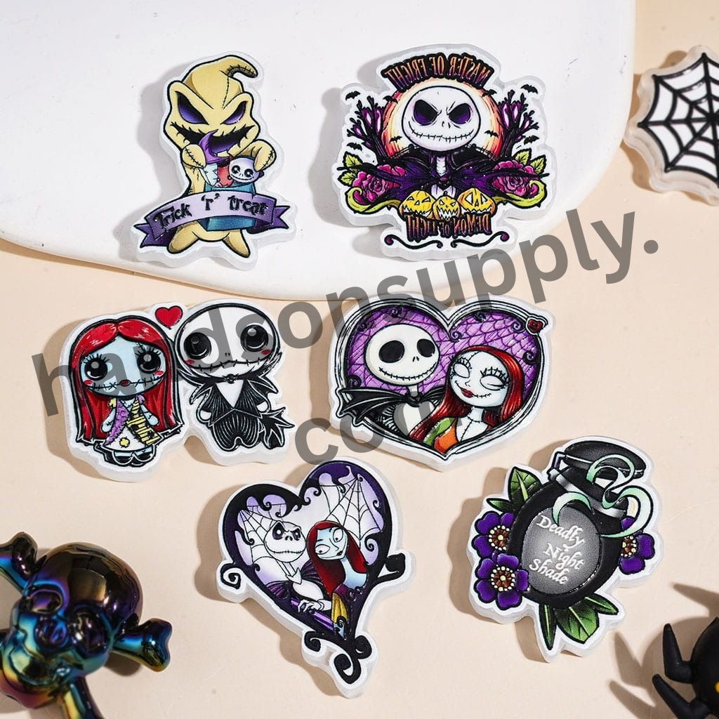 Halloween Nightmare Skull & Skeleton Couple Character Series Acrylic Beads, Variant Designs, Random Mix