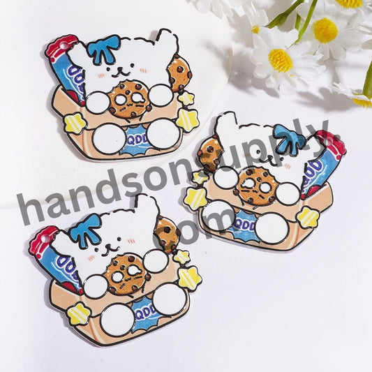 Cute Adorable White Puppy Holding Cookie & Soda Cup Acrylic Pendant, 40*43MM