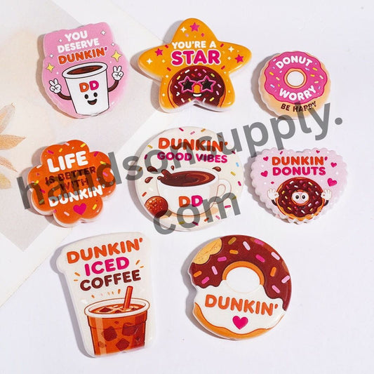 Cartoon Style Coffee & Donut Theme Acrylic Pendants, Assorted Shapes, Multi-Color Random Mix