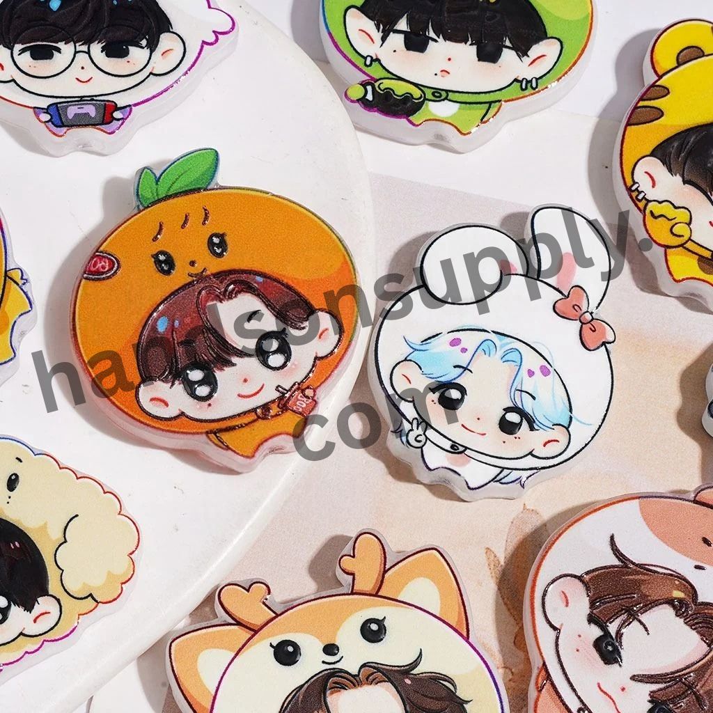 Adorable Korean Boy Group Characters Wearing Cute Animal & Fruit Hats Cartoon Image Style Acrylic Beads, Random Mix