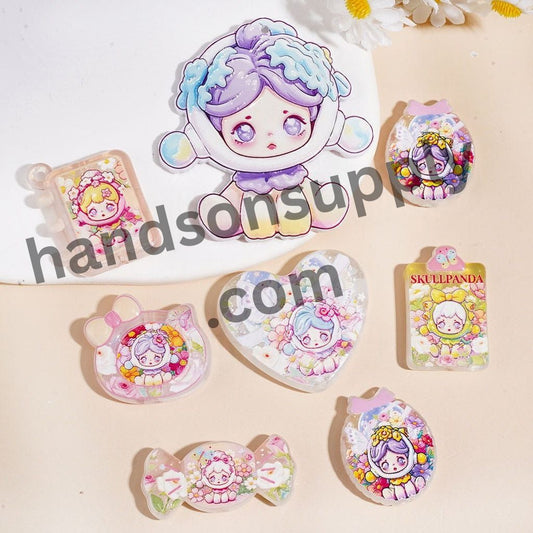 Cute Listening Music Girl Character Winter Theme Print Acrylic Beads Pendants, Assorted Shapes, Random Mix
