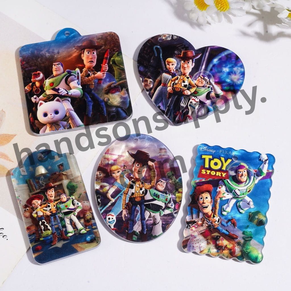 Adventure Toy Character Series Fritillaria Pearl-Like Texture Acrylic Pendants, Woody, Buzz Lightyear & Friends, Various Shapes & Designs, Random Mix