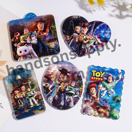 Adventure Toy Character Series Fritillaria Pearl-Like Texture Acrylic Pendants, Woody, Buzz Lightyear & Friends, Various Shapes & Designs, Random Mix