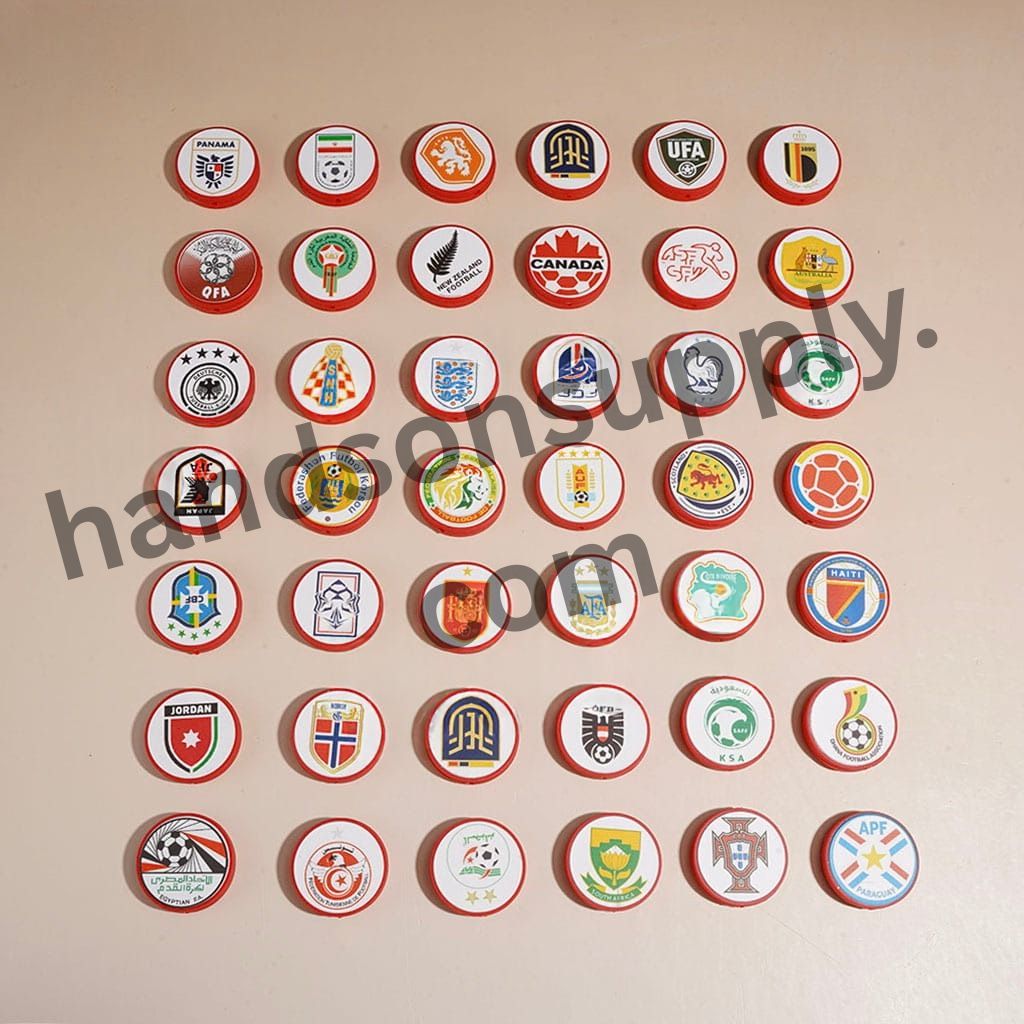 International Football Team Logo Print Flat Round Shape, Silicone Focal Beads Random Mix