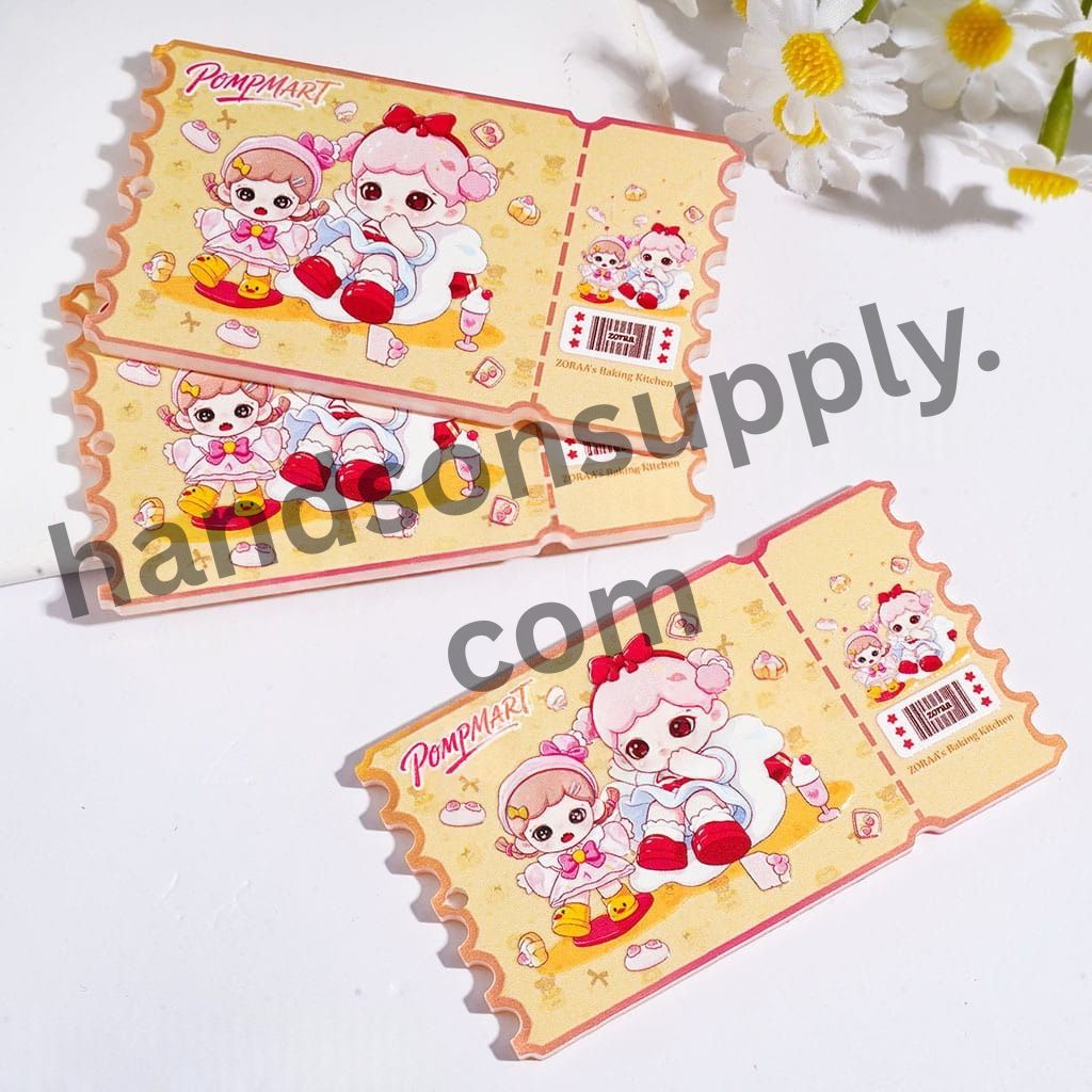Sweet Bakery Kitchen Series Stamps with Cute Girl, Teddy Bear, Dessert, Milkshake & Bakery Pass Ticket, Acrylic Pendants, 39*69MM