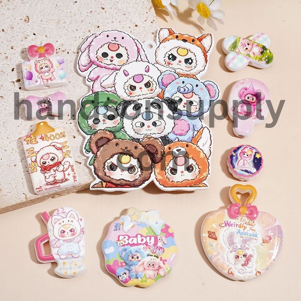 Cute Three Years Baby Doll Animal Costume Character Acrylic Beads Pendants, Assorted Shapes, Random Mix