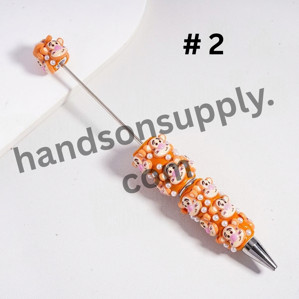 Beadable Clay Pens Cute Donkey Honey Bear Pig White Pearls Character Series, Random Mix