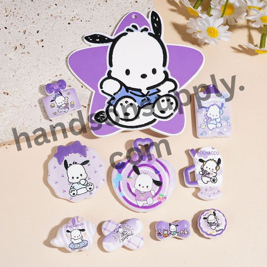Cute Black-Eared Puppy Character Purple Series Acrylic Pendants, Assorted Shapes, Random Mix
