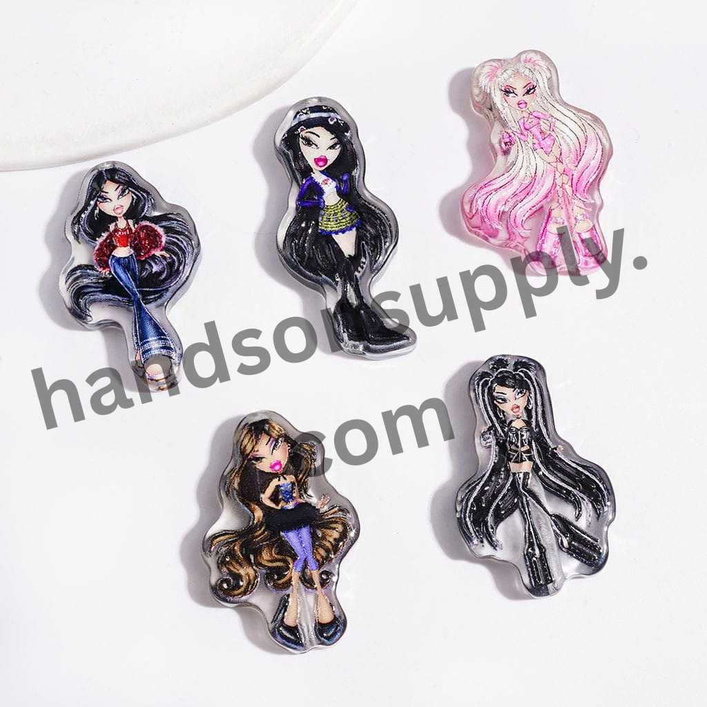 Semi-Clear Acrylic Beads Gothic Doll in Fashionable Dressing Style, Random Mix