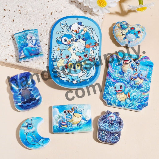 Cute Water Monster Character Blue Series, Acrylic Beads, Ocean Creature & Water Turtle Theme, Assorted Shapes, Random Mix