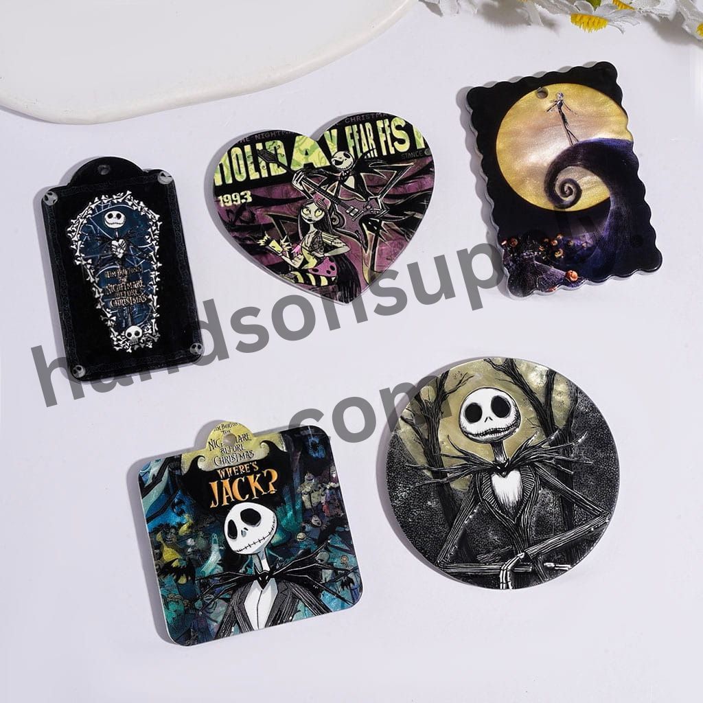 Spooky Halloween Skull & Skeleton Couple Character Acrylic Pendants, Variant Designs, Random Mix